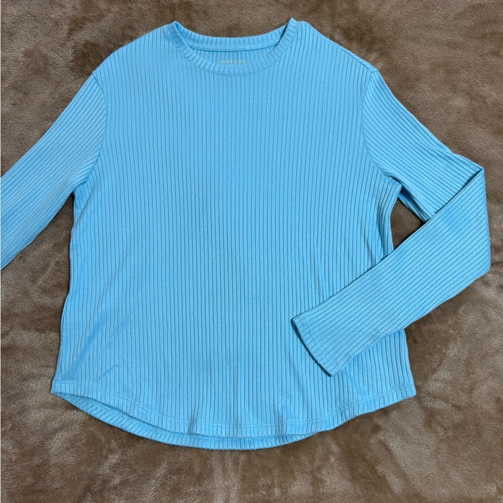 American Eagle Outfitters Light Blue Ribbed Long Sleeve Tee